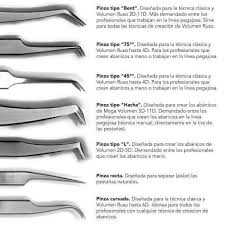 Tipos de pinzas: Boot, 5B, 45, Hecha, L, recta y curva.